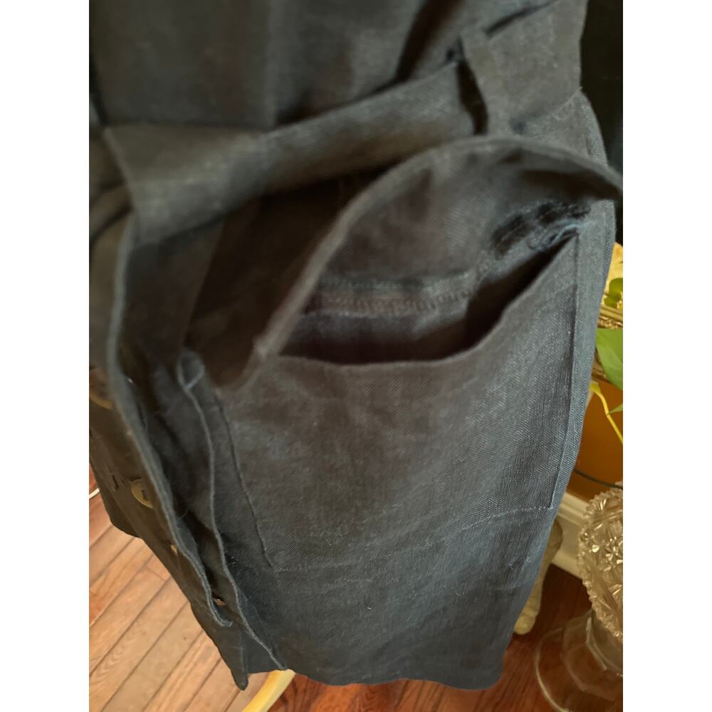 Vintage Thalian Black Linen button up Sleeveless Dress w/pockets & belt Size 8 - Picture 11 of 15